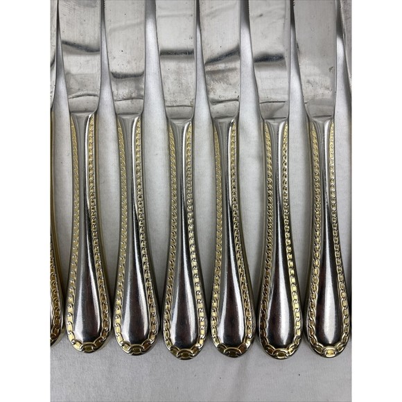 11 Retroneu GOLD ACCENT Chain 9 1/2” Dinner Knife 18/8 Korea Stainless Pre owned - Picture 3 of 8